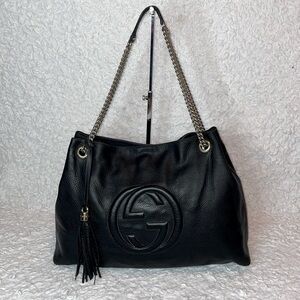 Gucci Black Leather Shoulder Bag with Chain Straps